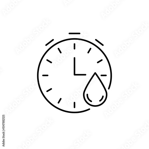 A minimalist illustration of a clock and a water droplet, representing time.