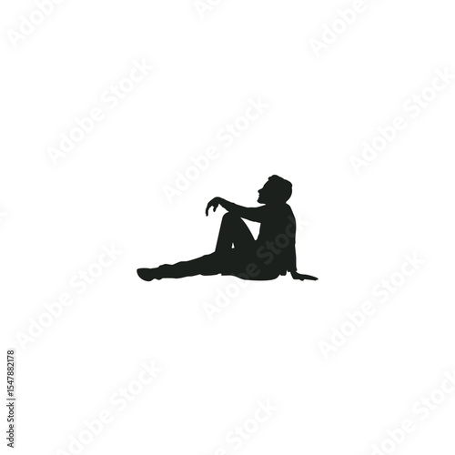 Silhouette of a pensive man sitting isolated on white background graphic resource