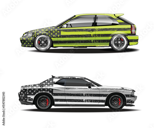 Custom Car Wraps with Patriotic Design Two cars