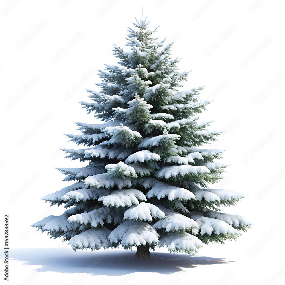 Fototapeta premium Snow-Covered Pine Tree – Winter Forest Landscape On Transparent Background