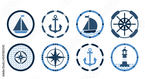 Set Of Vintage Retro Nautical Badges And Labels. vector illustration Nautical Emblem Sea Anchor Ship Symbol.