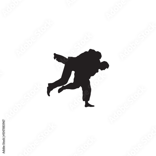 Judo players black silhouette during throw martial arts combat sport