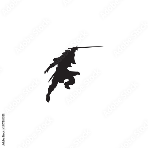Silhouette of a samurai warrior leaping with sword out ready to strike