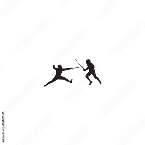Silhouette of fencers engaging in a fencing match sport and leisure theme