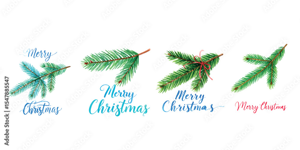 Set of Christmas trees with the inscription Merry Christmas. Christmas pictures for design with transparent background in vector.
