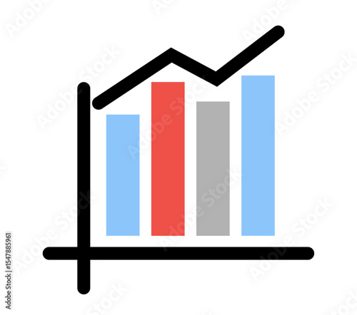 Business Performance Chart icon, on transparent background, flat line design, vector illustration