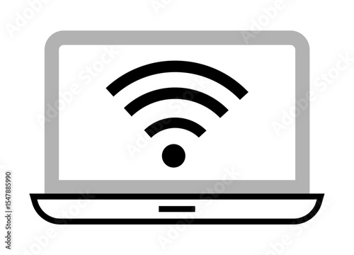 PC Monitor with wifi sign on it screen icon, on transparent background, flat line design, vector illustration