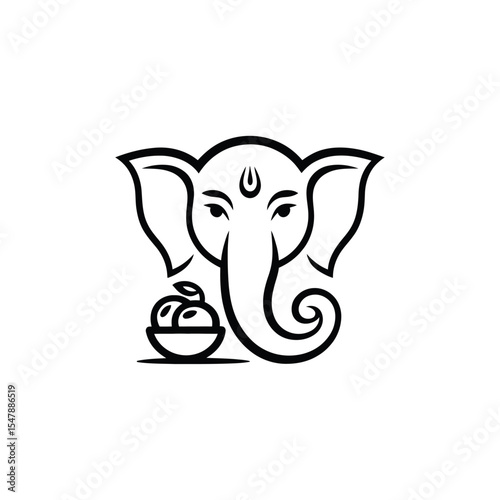 Simple line drawing of Lord Ganesha holding a bowl of sweets. Suitable for cultural designs, religious projects, and festive graphics.