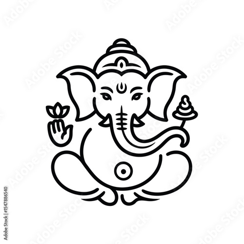 Twelveword sentence The simple line drawing of Hindu god Ganesha is perfect for religious designs. Suitable for spiritual and cultural projects.