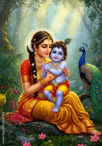 Divine Mother Yashoda Holding Baby Krishna | Janmashtami Festival Poster Design

