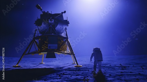 Astronaut, Moon, Lunar module, Astronaut on the Moon Gazing at Lunar Module