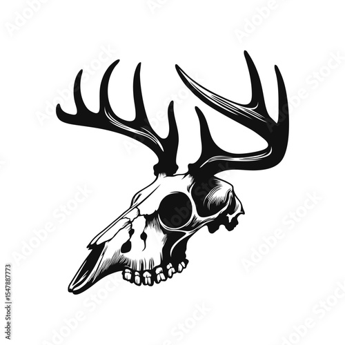 Deer head logo vector illustration template of wild animal skull with big horns