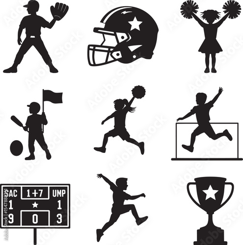 Black Silhouette Collection Youth Sports Baseball Football Cheerleading Track Field Scoreboard Trophy 1