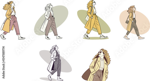 stylish girl, Fashion model set vector illustration