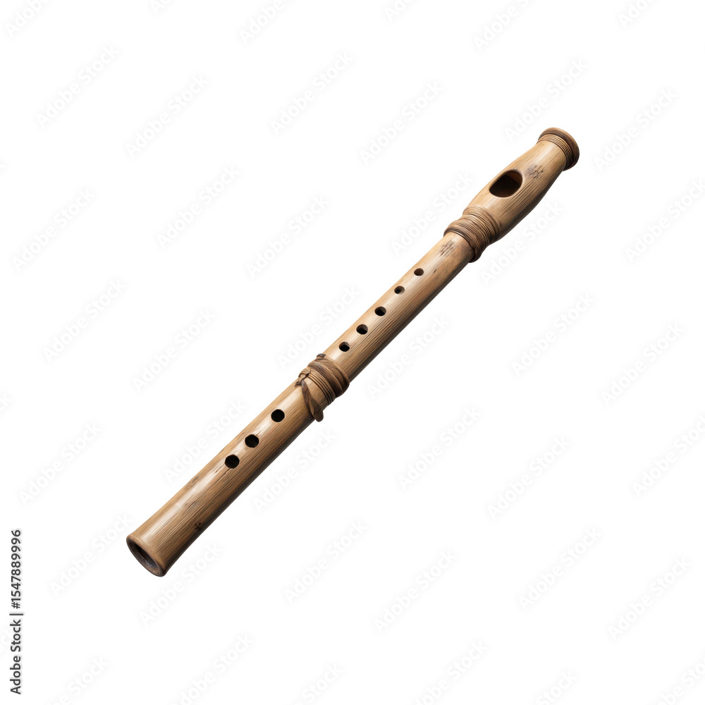 Fototapeta premium Light tan flute has a cylindrical shape with evenly spaced finger holes