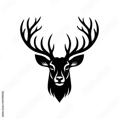 Deer head logo vector illustration template of wild animal skull with big horns