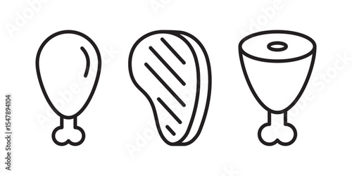 Grill meat line icons set