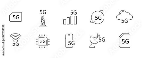 5G Technology Icon Set — Editable Thin Line Vector Icons for Network & Communication