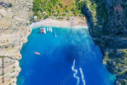 Fototapeta Naklejka Na Ścianę i Meble -  The Butterfly Valley ( Kelebekler Vadisi ) drone view in Fethiye Town of Turkey