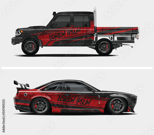 Custom Car Wraps Design Mockup for Truck and Sport Car