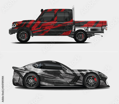 Custom Car Wraps Design for Pickup Truck and Sports Car