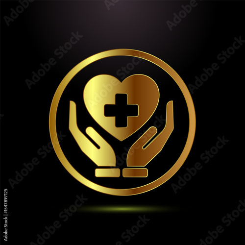 Healthcare icon design illustration, Healthcare and medical sign symbol in gold color style