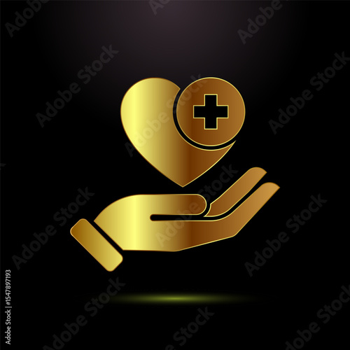 Healthcare icon design illustration, Healthcare and medical sign symbol in gold color style