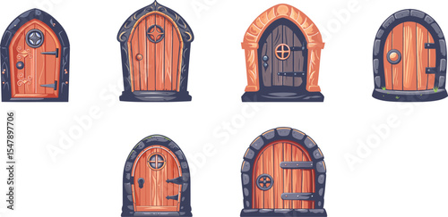Fairyland home door set vector illustration