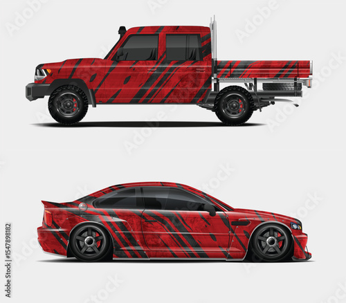 Red and Black Graphic Wraps for Pickup Truck and Car