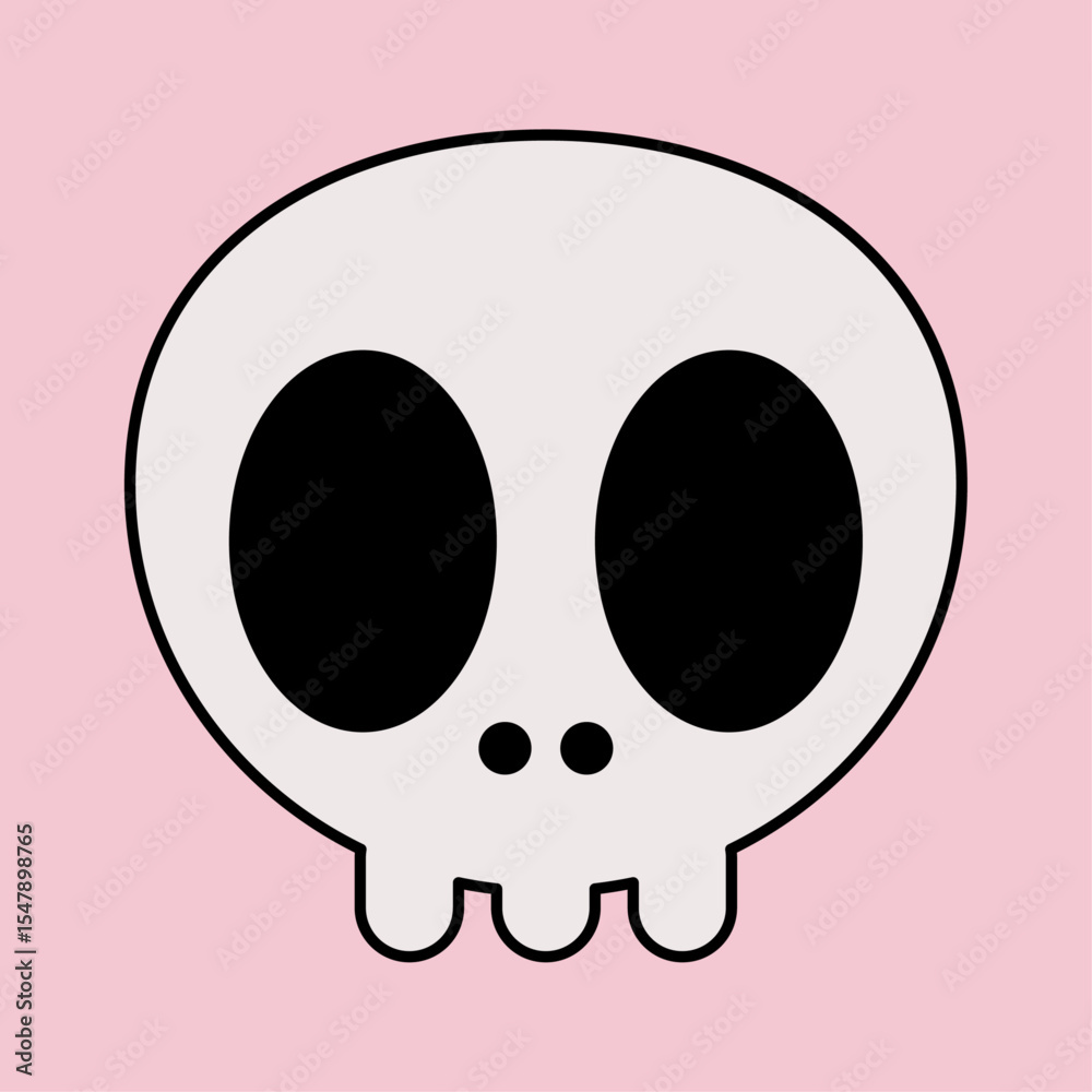 Minimalist Cute Skull Vector Illustration on Pink Background