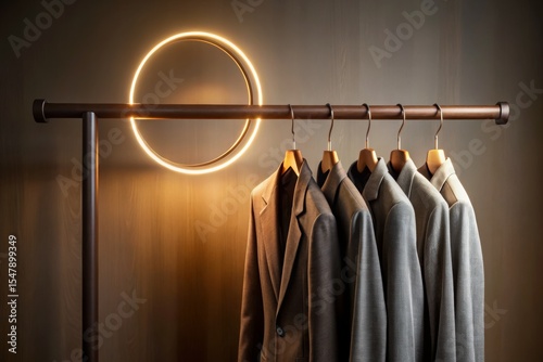 Suits Hanging on Rack with Circular Light
