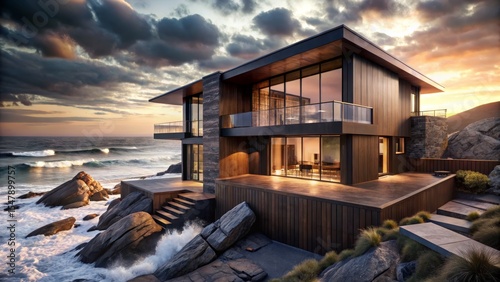Modern Coastal Home at Sunset