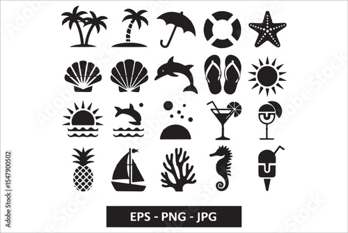 Beach Silhouette Bundle – Tropical Summer Vector Set with Palm Trees, Surfers, and Sunset Scenes

