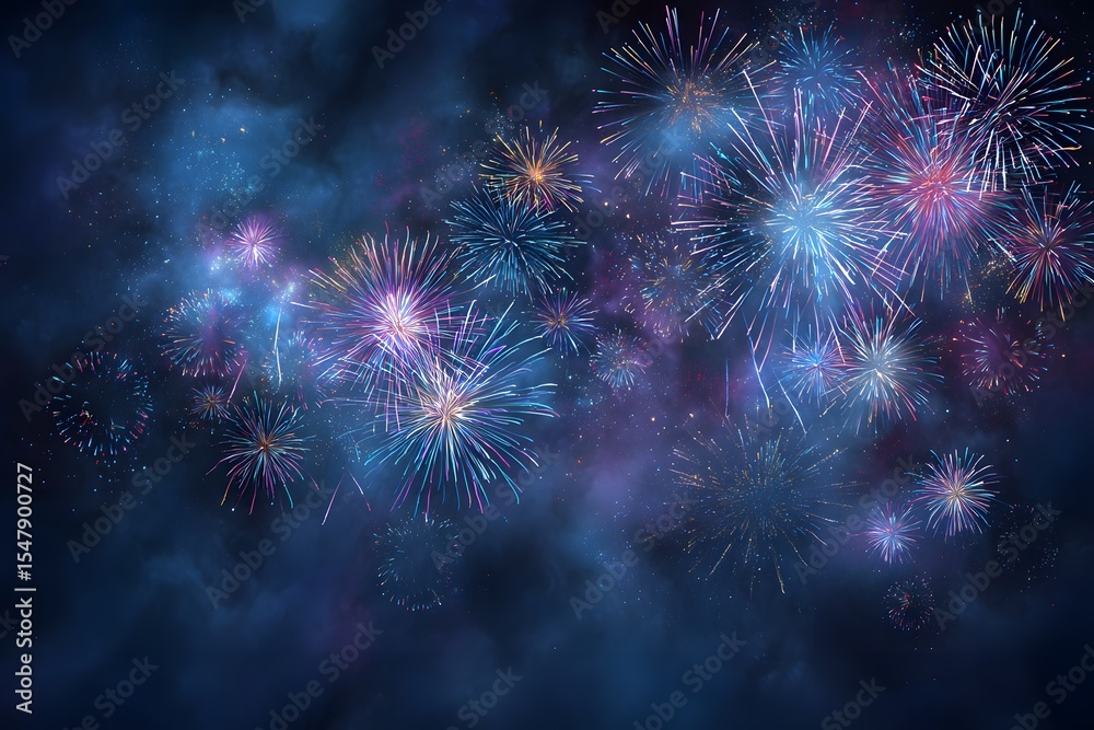 Fototapeta premium 8k colorful banner wallpaper fireworks display on the dark night sky for the celebration and joy of a holiday festival, new year, or other special events. 