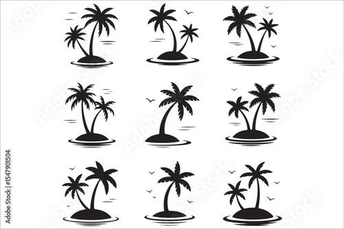 Beach Silhouette Bundle – Tropical Summer Vector Set with Palm Trees, Surfers, and Sunset Scenes

