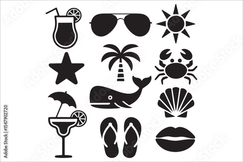 Beach Silhouette Bundle – Tropical Summer Vector Set with Palm Trees, Surfers, and Sunset Scenes

