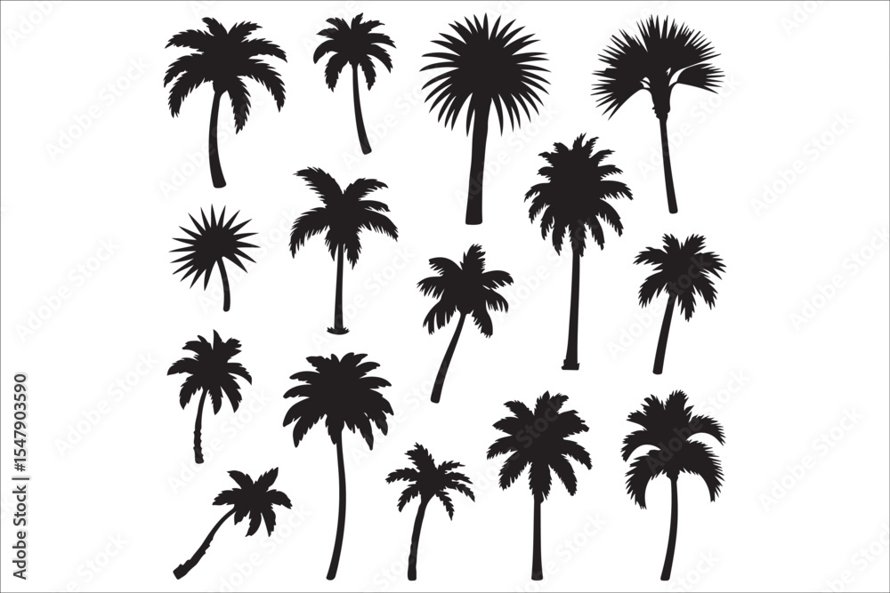 Obraz premium Beach Silhouette Bundle – Tropical Summer Vector Set with Palm Trees, Surfers, and Sunset Scenes