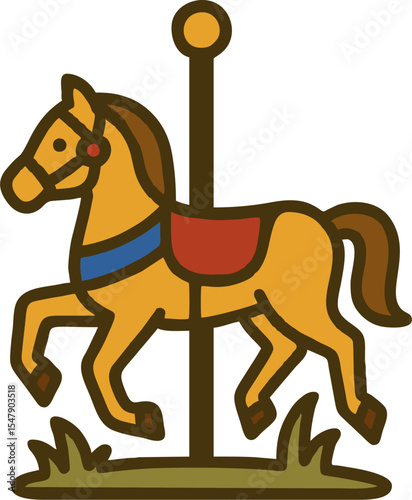 Colorful Carousel Horse Vector Logo with Flat Design for Amusement Park and Carnival