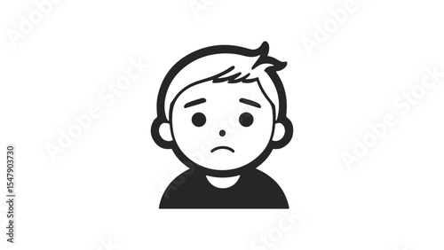 sad boy shape vector illustration, poor sad child face shape silhouette vector illustration