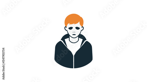 sad zombie like person shape with orange hair, black and orange illustration of a zombie like person with sad face expression in hoodie