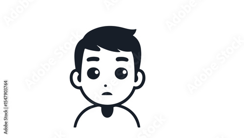 cartoon black and white simple shape of a boy watching