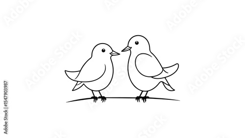 two birds line art loving each other, simple love icon with bird shapes vector line art illustration