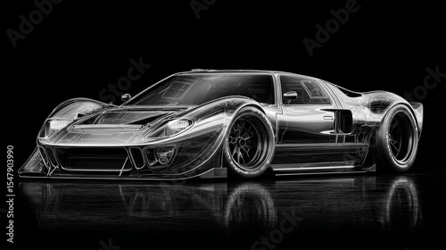 Sleek transparent sports car with futuristic design on reflective black background