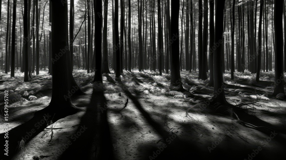 Naklejka premium sunlight forest black and white