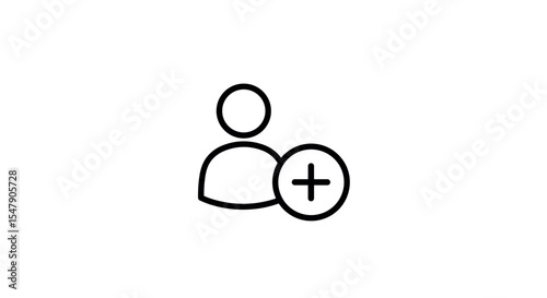User account creation icon: person silhouette with plus symbol on white background vector illustration