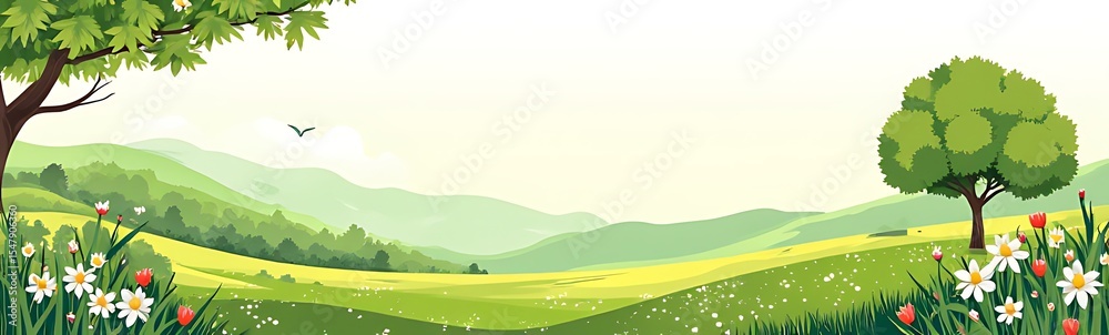 Obraz premium Spring Landscape Background Simple Vector Illustration