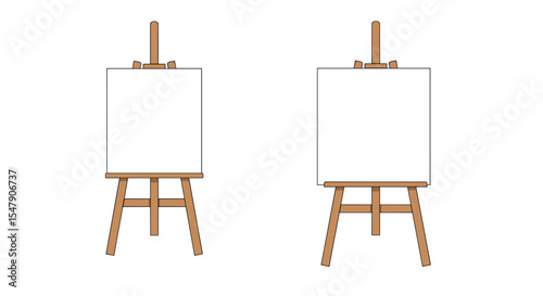 Dual wooden easels with blank canvases on white background vector illustration