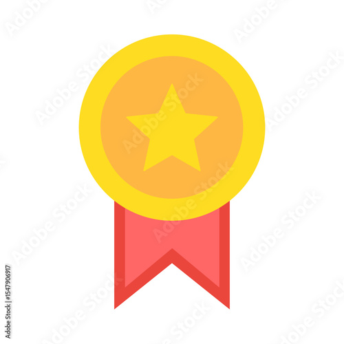 Star Gold Medal Icon with Red Ribbon, Vector Award for UI, Apps, and Competitions