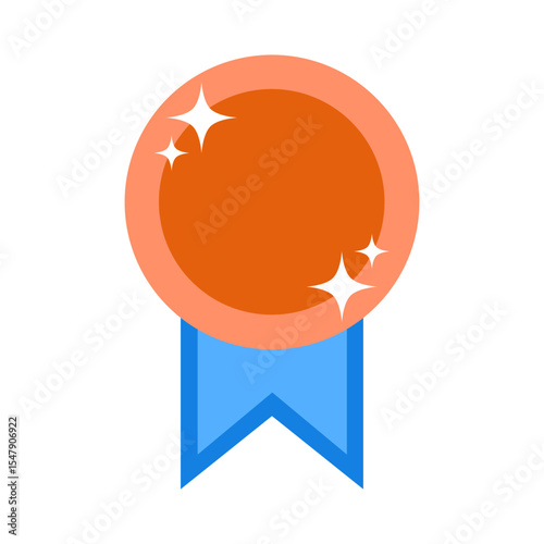 Shiny Bronze Medal with Blue Ribbon and Sparkles, Vector Award for Game Interfaces