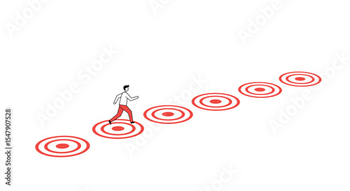 Concept of career progression and goal achievement with target steps vector illustration